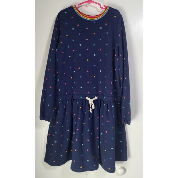 J. Crew Factory Crewcuts Girls LG Star Polka Dot Sweatshirt Dress Blue Rainbow - Picture 1 of 13